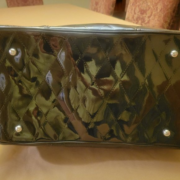 Vittadini XL Tote Bag Weekender Travel Bag Diaper Bag Brown Patent Leather - Picture 13 of 16